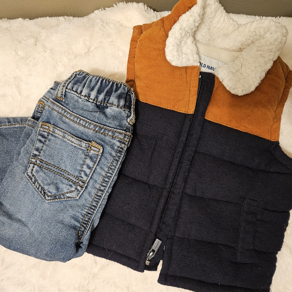 Old Navy Jeans & Puffer Vest Size 6-12 Months